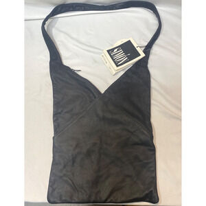 Vintage • Simon• Black Leather Shoulder Crossbody Bag/ Purse About 12x10" body